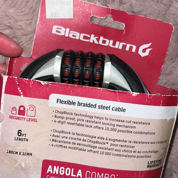 Blackburn Angola Combo Cable Lock 6ft length 180cm x 12mm Flexible Braided Steel - Picture 3 of 9